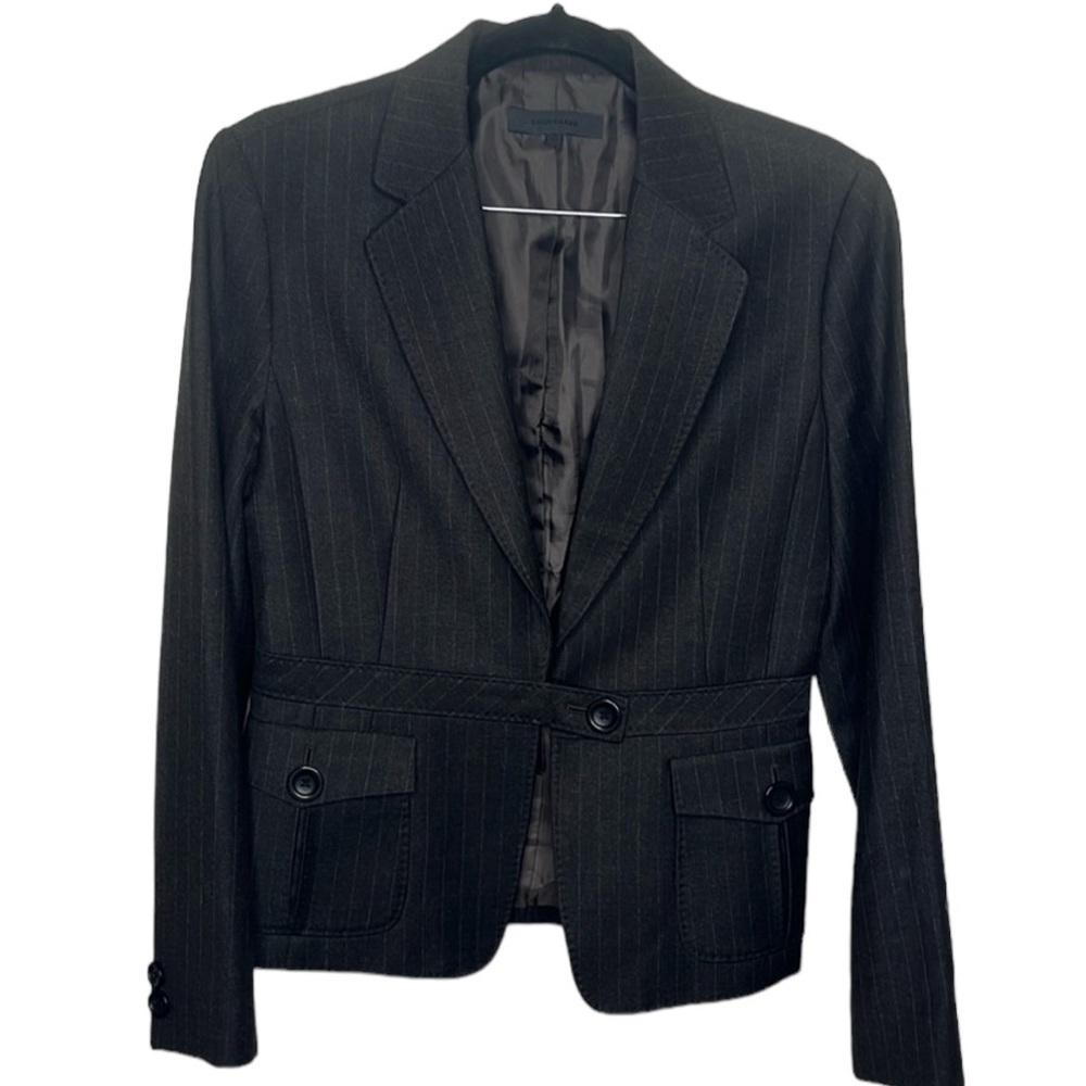 Cour Carre' Dark Brown Pinstripe Single Button Wool Blazer Women's Size 42 / M